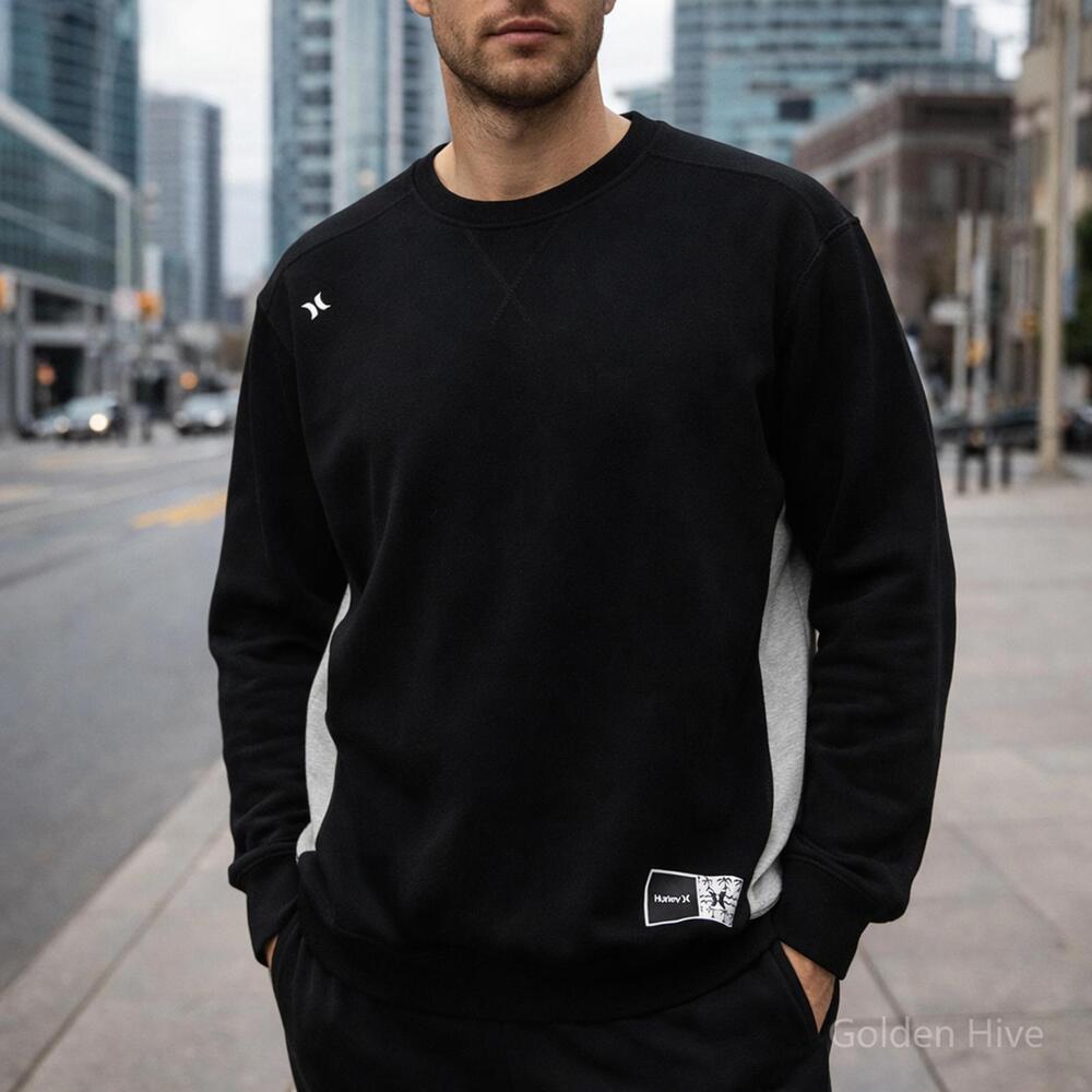 Hurley Mens Crewneck Sweatshirt Black XL Casual Pullover Streetwear